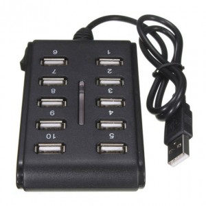 USB 2.0 USB Hub με 10 θύρες και διακόπτη ON/OFF - Μαύρο