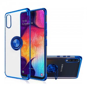 Samsung Galaxy A70 Back Cover Case Clear/ 360° Degree Metal Rotating Ring For Car Mount Holder - Μπλέ