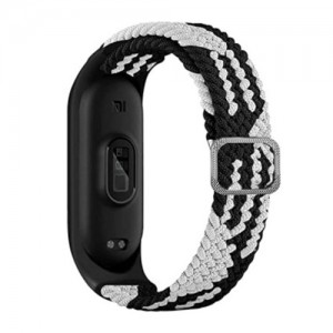 OEM Λουράκι Universal Υφασμάτινο Braided Για Xiaomi Mi Band 4 / 5 / 6 / 7 - Λευκό Μαύρο