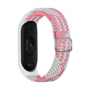 OEM Λουράκι Universal Υφασμάτινο Braided Για Xiaomi Mi Band 3 /4 / 5 / 6 - Λευκό Ροζ