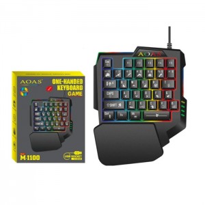 Μονό Πληκτρολόγιο LED USB Ενός Χεριού για PUBG Gaming AOAS M-1100 - Μαύρο