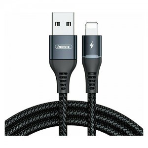 Remax RC-152 Durable Nylon Braided Wire USB - USB Lightning cable Με LED 2,4A 1m - Μαύρο