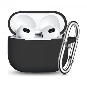 Θήκη Σιλικόνης Για Airpods 3 Με Γάντζο Μεταφοράς - Μαύρο