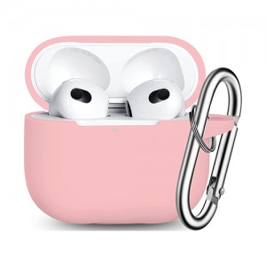 Θήκη Σιλικόνης Για Airpods 3 Με Γάντζο Μεταφοράς - Απαλό Ροζ 