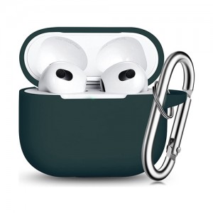 Θήκη Σιλικόνης Για Airpods 3 Με Γάντζο Μεταφοράς - Πράσινο Σκούρο 