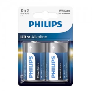 PHILIPS Ultra αλκαλικές μπαταρίες LR20E2B/10, Mono D LR20 1.5V, 2τμχ