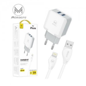 Mimacro CDQ-080 + SJX-173 Lightning Cable 2x USB-A Wall Adapter - Λευκό