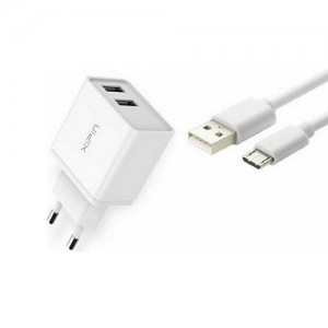 Xipin EU-03T Φορτιστής με 2 Θύρες USB-A και Καλώδιο micro USB - Λευκός 