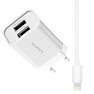 Xipin EU-10T Φορτιστής με 2 Θύρες USB-A και Καλώδιο Lightning - Λευκό