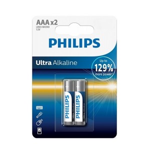 PHILIPS Ultra αλκαλικές μπαταρίες LR03E2B/10, AAA LR03 1.5V, 2τμχ