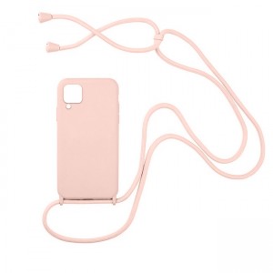 Colored Silicone Cord Case με Κορδόνι Back Cover Για Samsung Galaxy A12 - Απαλό Ροζ