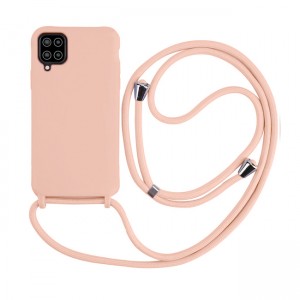 Colored Silicone Cord Case με Κορδόνι Back Cover Για Samsung Galaxy A22 4G - Απαλό Ροζ