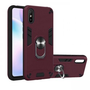 Θήκη Hybrid Shockproof Armor Case Stand Metal Ring για Xiaomi Redmi 9A - Μπορντό