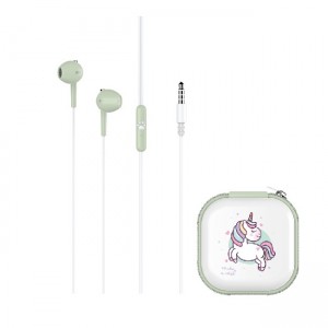 Keeka KA-192 Παιδικά Earbuds Handsfree 3.5mm με Θήκη Unicorn - Πράσινο