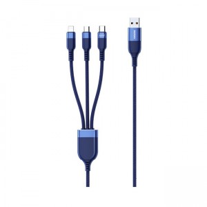 Remax RC-C068 3in1 Braided USB to micro USB / Type-C / Lightning Cable 1m - Μπλε