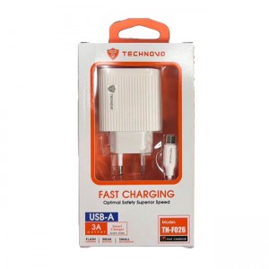 Technovo TN-F026 Φορτιστής με Θύρα USB και Καλώδιο USB-C - Λευκό