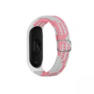 OEM Λουράκι Universal Υφασμάτινο Braided Για Xiaomi Mi Band 4 / 5 / 6 / 7 - Λευκό / Ροζ