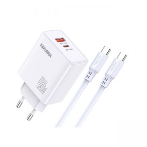 Kakusiga KSC-937 Σετ Φορτιστής με 1 Θύρα USB-C και USB-A 40W και Καλώδιο Type-C σε Type-C 1m - Λευκό