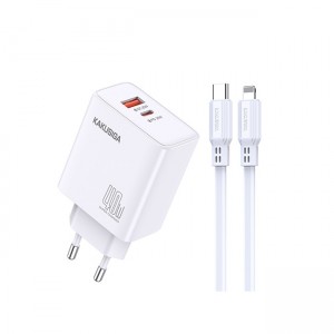 Kakusiga KSC-937 Σετ Φορτιστής με 1 Θύρα USB-C και USB-A 40W και Καλώδιο Type-C σε Lightning 1m - Λευκό