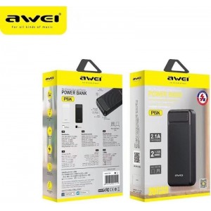 Awei P6K Power Bank 20000mAh με 2 Θύρες USB-A Μαύρο