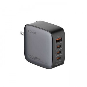 LDNIO Q408 Φορτιστής GaN 100W US / UK / EU Πρίζα με Καλώδιο USB-C σε C - Μαύρο