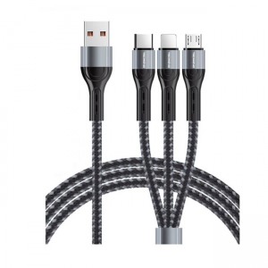 TN-D047 Braided Καλώδιο Φόρτισης 3 in 1 Regular USB to Lightning / Type-C / micro USB Cable 1.2m 