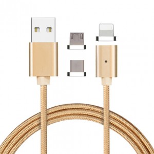 Braided / Magnetic USB to Lightning / Type-C / micro USB Cable Ροζ 1m