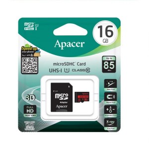 Κάρτα Μνήμης Micro SDHC UHS-I U1 Class 10 16GB Apacer R85 + Αντάπτορας - ( Blister )